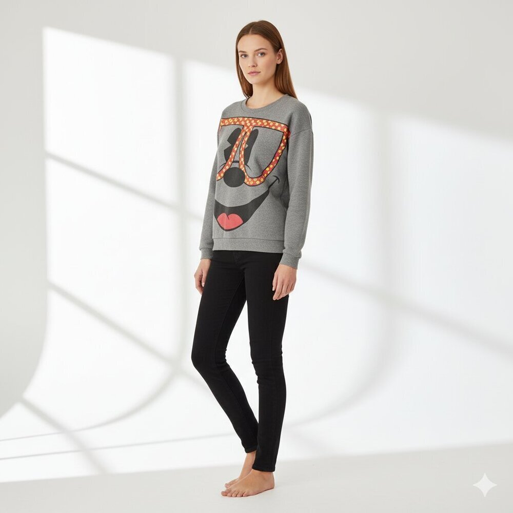 Disney Mickey Mouse Long Sleeve Crew Neck Sweatshirt Gray Women S